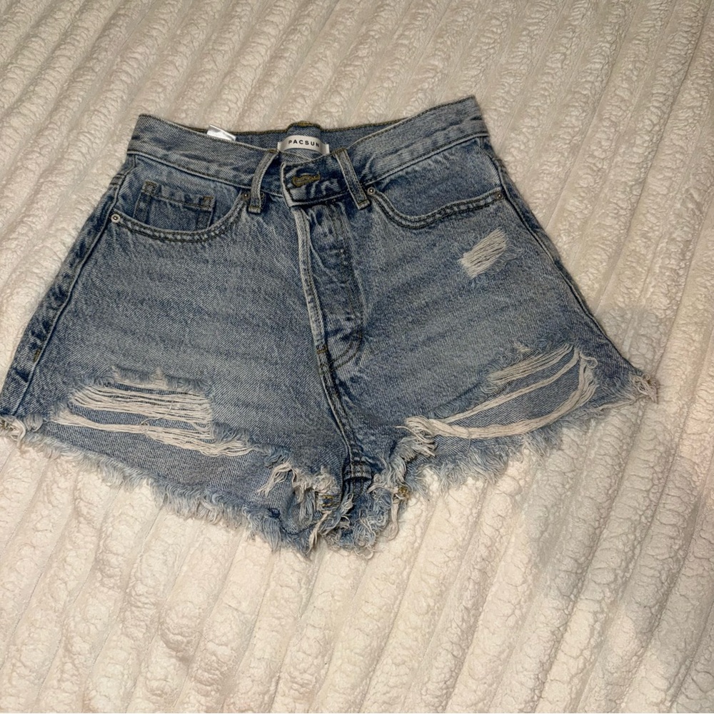 PacSun Light Blue High-Rise Distressed Jean Shorts